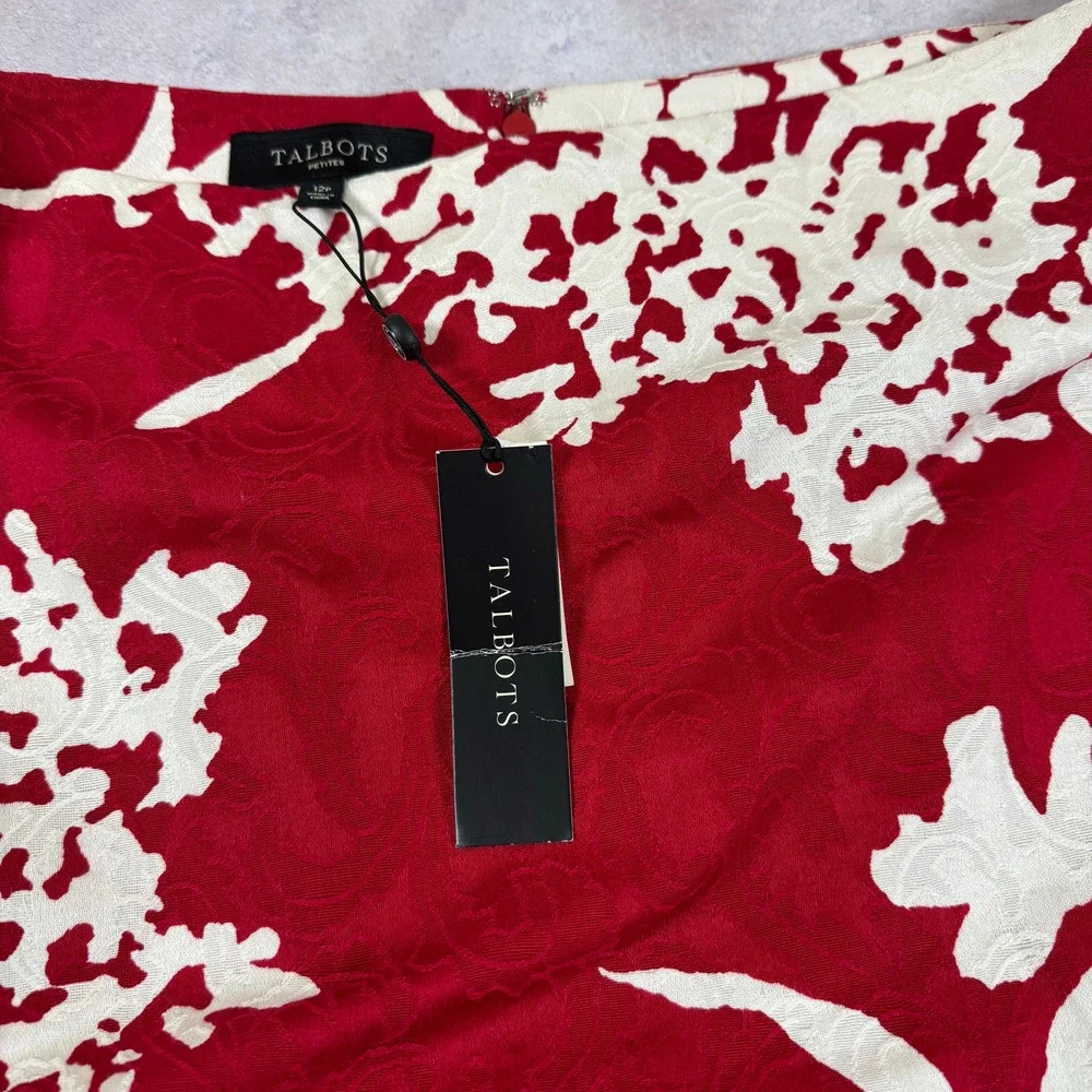 Talbots Skirt Womens 12p PETITE Jacquard Career Knee Length Red White Lined NEW